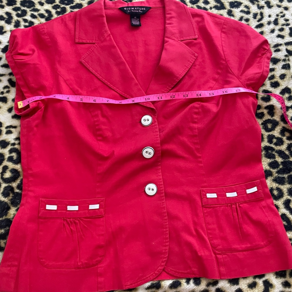 Signature Y2K Red Top/mini jacket ruffle short sleeve women’s size 12. Vintage